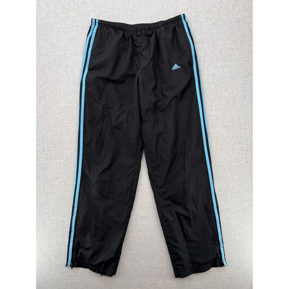 VTG Y2K Adidas Track Pants 3 Stripe Men Large Black Blue Streetwear Sporty UNC